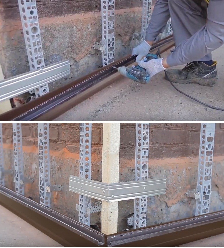 Первым устанавливается отлив и стартовый профиль