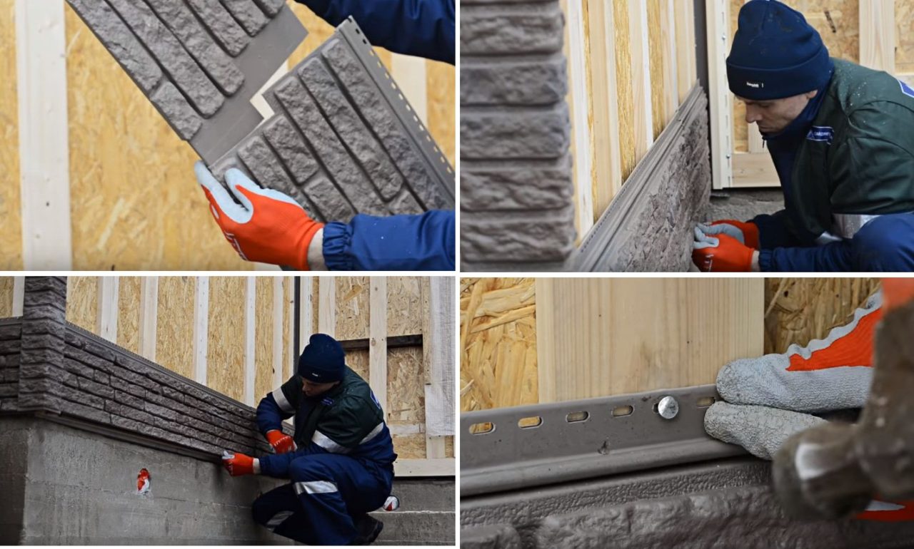 Монтаж первого ряда цокольного сайдинга