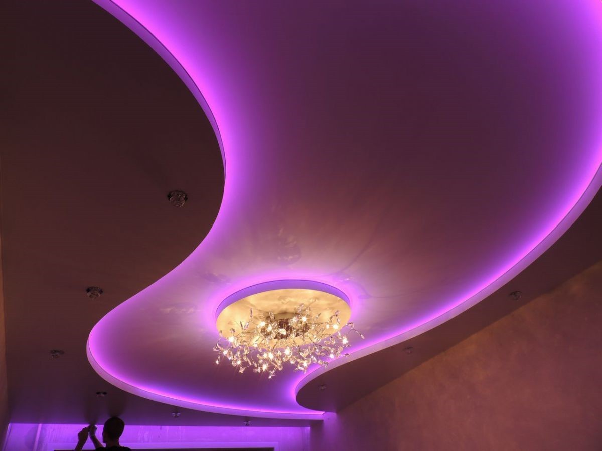 Комбинированный потолок из гипсокартона и натяжного ПВХ полотна