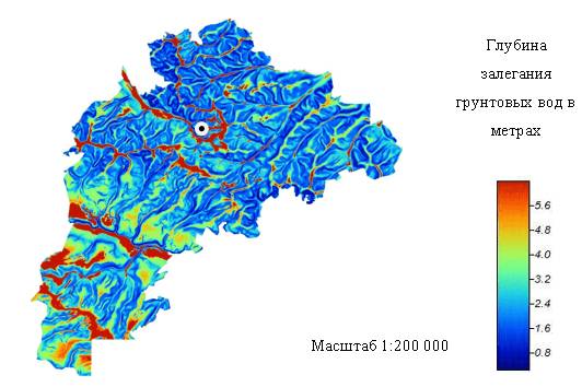 Пример составления карты с данными по глубине залегания вод