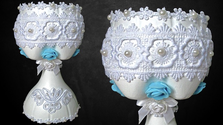 Декорирование бусинами, цветочками из лент, кружевом