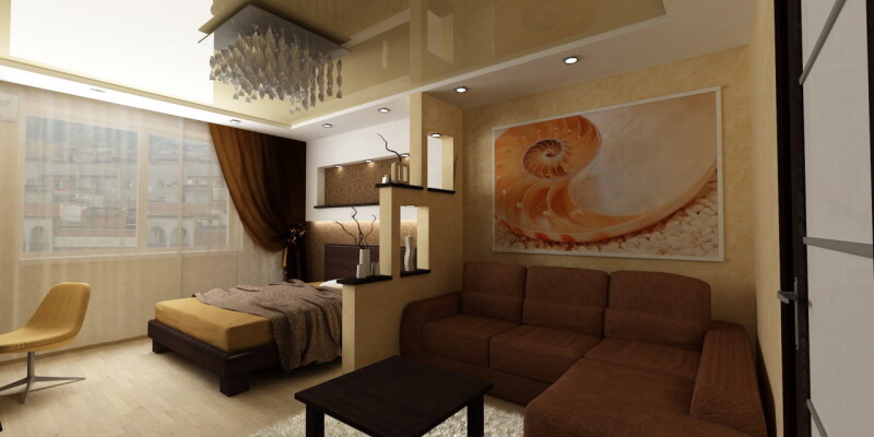 Фото спальни-гостиной площадью 18 кв. м