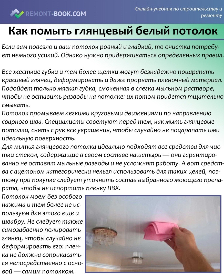 Как помыть глянцевый белый потолок