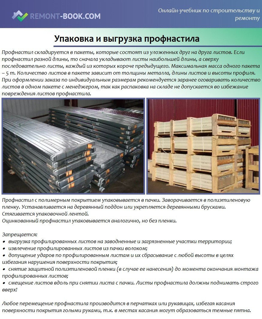 Упаковка и выгрузка профнастила