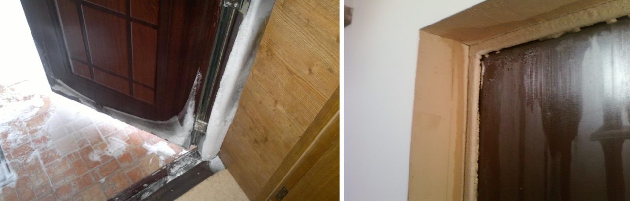 Промерзание и скопление конденсата на двери приводит к быстрой порче самого полотна и дверной коробки